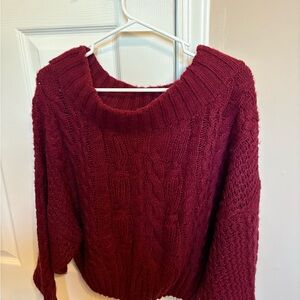 Anthropologie Red Crew Neck Cable Knit Sweater